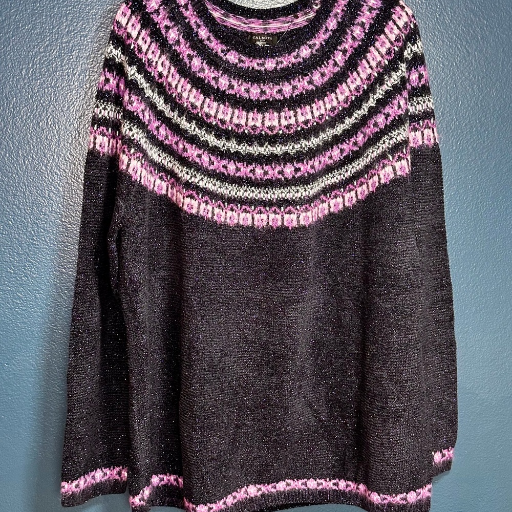 Talbots Black and Pink Striped Sweater